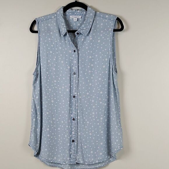 Beachlunchlounge Collection Sleeveless Lightweight Denim Button Front Blouse Top - Picture 8 of 8
